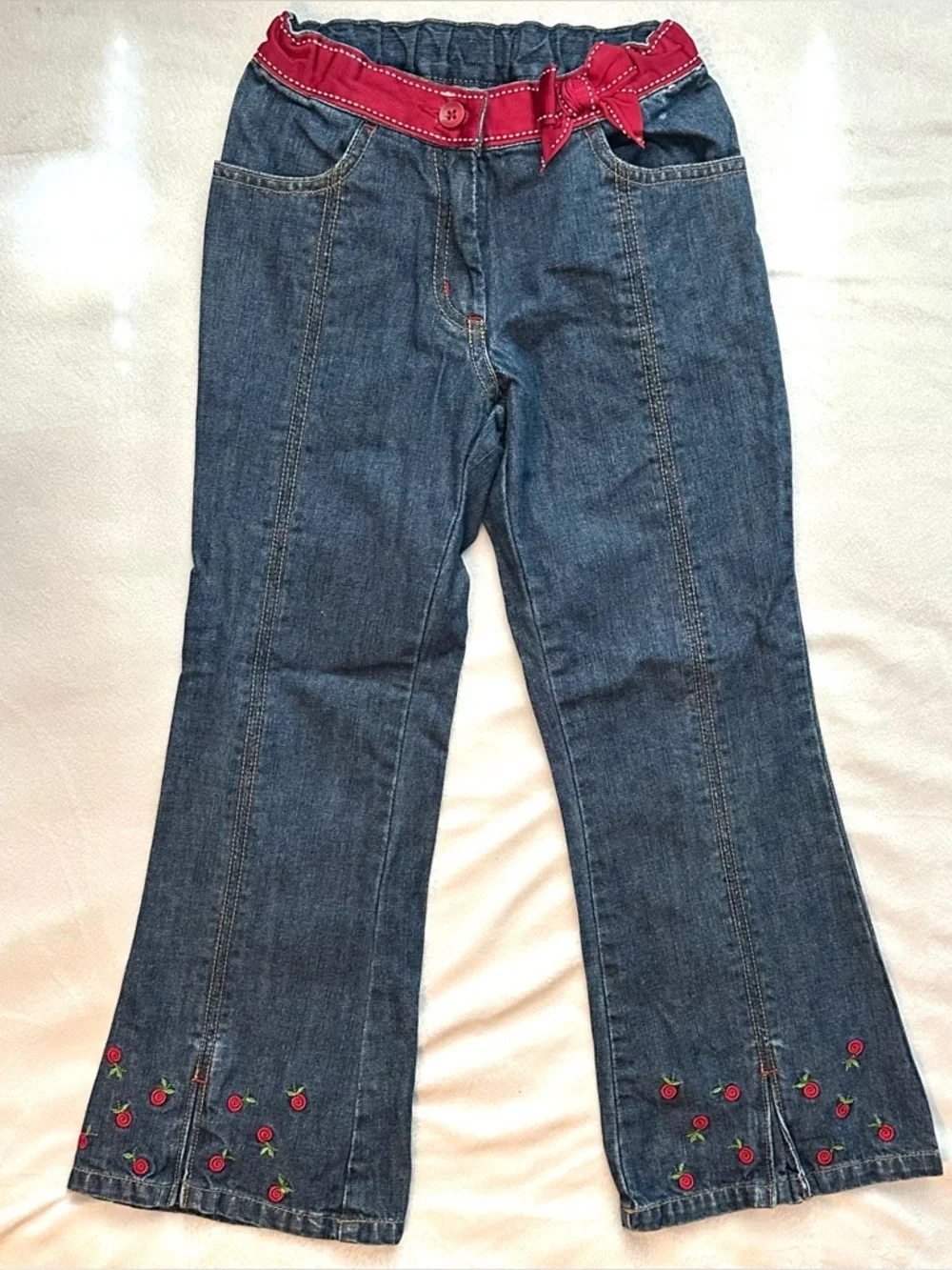 Vintage Gymboree 2005 Cherry Pie Girls Flare Denim Jeans Pants 7 embroidered